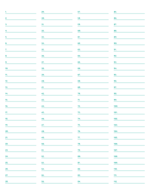 4-Column Numbered Blue-Green Lined Paper (Wide Ruled) - Letter