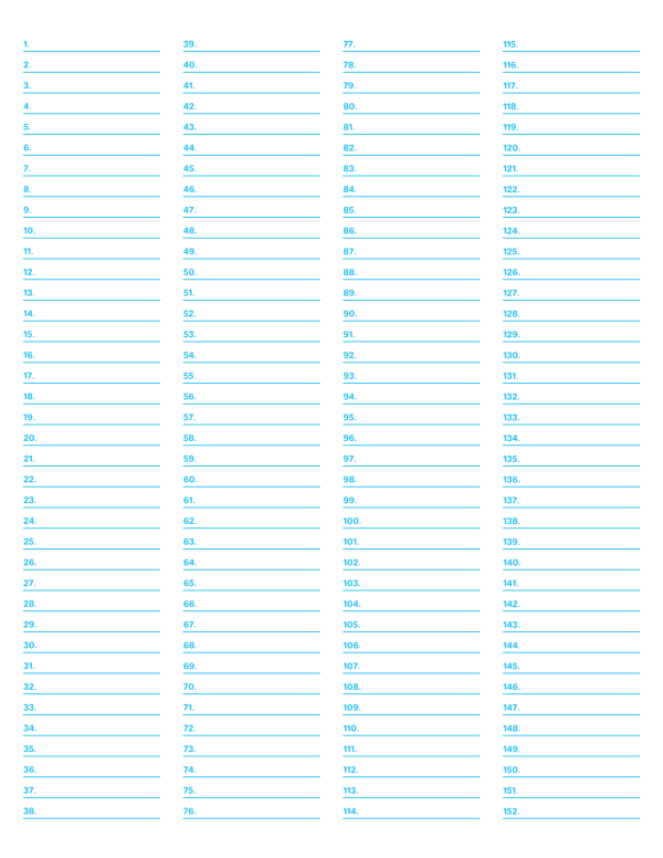 4-Column Numbered Blue Lined Paper (Narrow Ruled): Letter-sized paper (8.5 x 11)