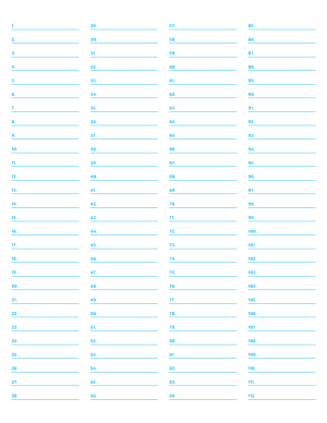 4-Column Numbered Blue Lined Paper (Wide Ruled) - Letter