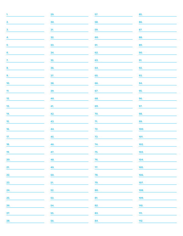 4-Column Numbered Blue Lined Paper (Wide Ruled): Letter-sized paper (8.5 x 11)