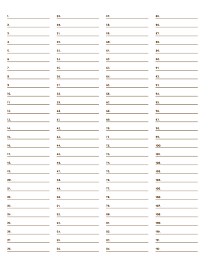 4-Column Numbered Brown Lined Paper (Wide Ruled) - Letter