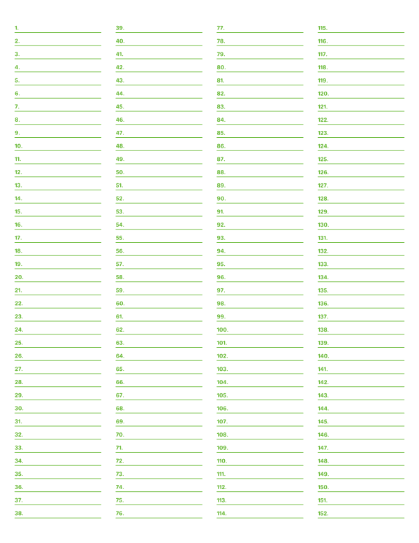 4-Column Numbered Green Lined Paper (Narrow Ruled): Letter-sized paper (8.5 x 11)