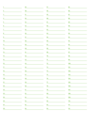 4-Column Numbered Green Lined Paper (Wide Ruled) - Letter