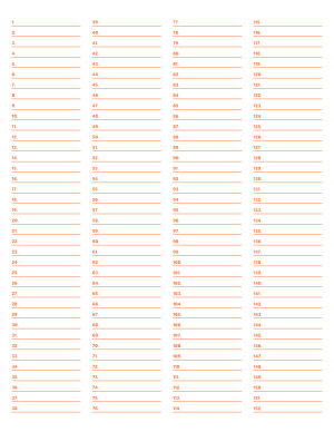 4-Column Numbered Orange Lined Paper (Narrow Ruled) - Letter