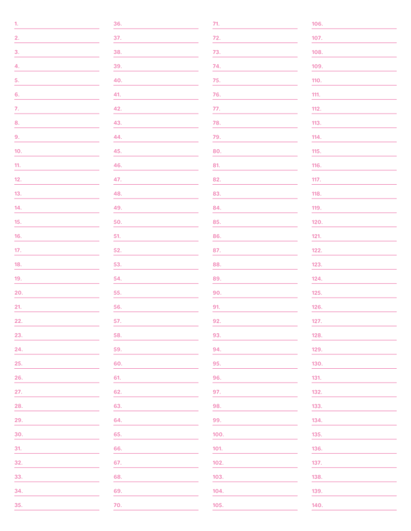 4-Column Numbered Pink Lined Paper (College Ruled): Letter-sized paper (8.5 x 11)