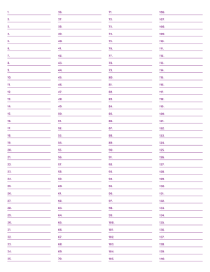 4-Column Numbered Purple Lined Paper (College Ruled) - Letter