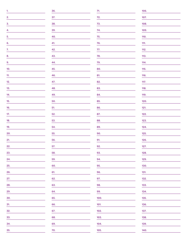 4-Column Numbered Purple Lined Paper (College Ruled): Letter-sized paper (8.5 x 11)