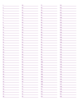 4-Column Numbered Purple Lined Paper (Narrow Ruled) - Letter