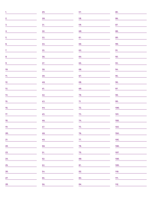 4-Column Numbered Purple Lined Paper (Wide Ruled) - Letter