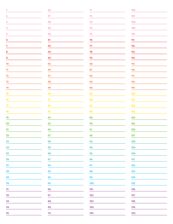 4-Column Numbered Rainbow Lined Paper (College Ruled): Letter-sized paper (8.5 x 11)