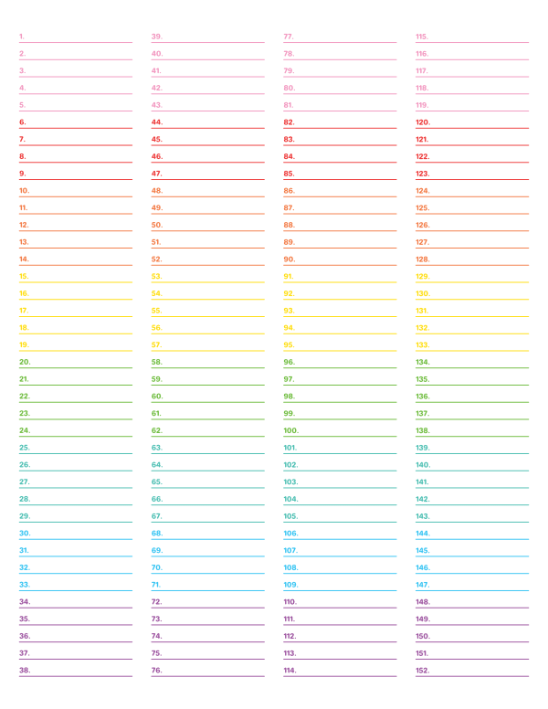 4-Column Numbered Rainbow Lined Paper (Narrow Ruled): Letter-sized paper (8.5 x 11)