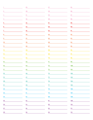 4-Column Numbered Rainbow Lined Paper (Wide Ruled) - Letter