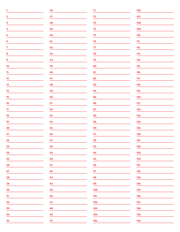 4-Column Numbered Red Lined Paper (College Ruled): Letter-sized paper (8.5 x 11)