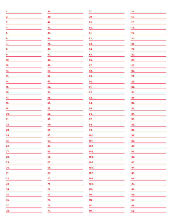 4-Column Numbered Red Lined Paper (Narrow Ruled): Letter-sized paper (8.5 x 11)