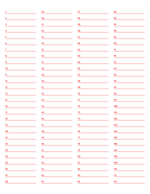 4-Column Numbered Red Lined Paper (Wide Ruled) - Letter