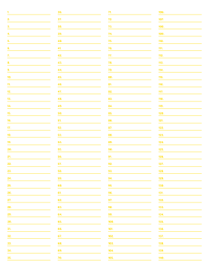 4-Column Numbered Yellow Lined Paper (College Ruled) - Letter