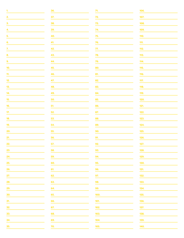 4-Column Numbered Yellow Lined Paper (College Ruled): Letter-sized paper (8.5 x 11)