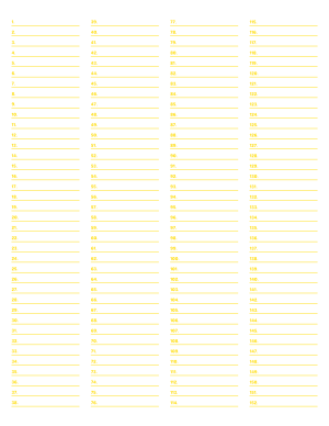 4-Column Numbered Yellow Lined Paper (Narrow Ruled) - Letter