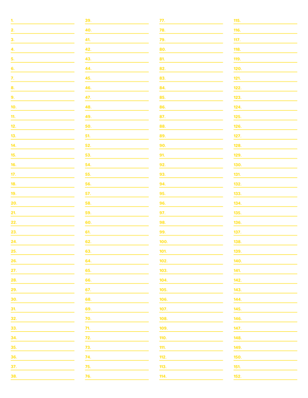 4-Column Numbered Yellow Lined Paper (Narrow Ruled): Letter-sized paper (8.5 x 11)