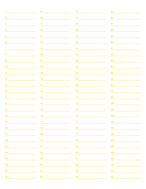 4-Column Numbered Yellow Lined Paper (Wide Ruled) - Letter