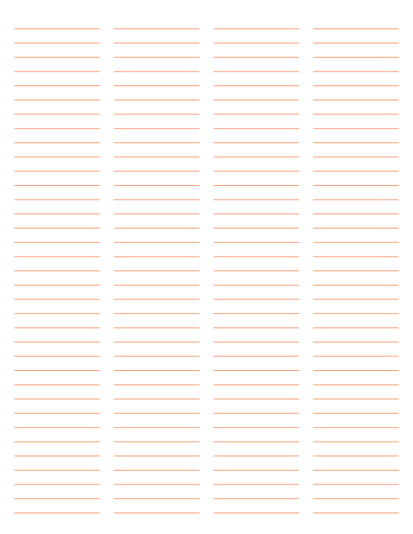 4-Column Orange Lined Paper (College Ruled): Letter-sized paper (8.5 x 11)