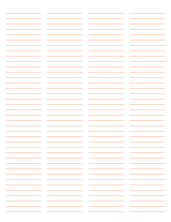 4-Column Orange Lined Paper (Narrow Ruled): Letter-sized paper (8.5 x 11)