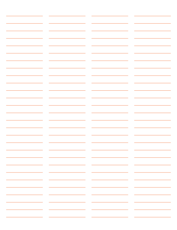 4-Column Orange Lined Paper (Wide Ruled): Letter-sized paper (8.5 x 11)