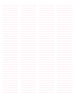 4-Column Pink Lined Paper (Narrow Ruled) - Letter