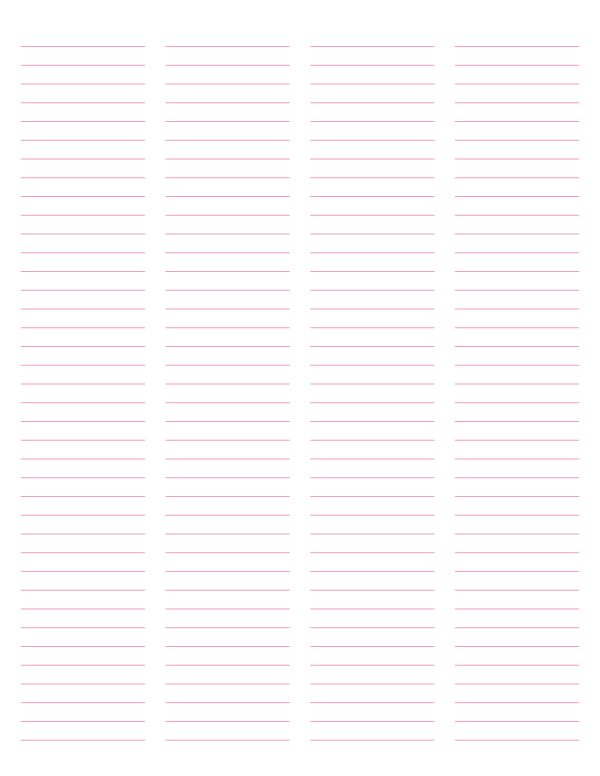 4-Column Pink Lined Paper (Narrow Ruled): Letter-sized paper (8.5 x 11)