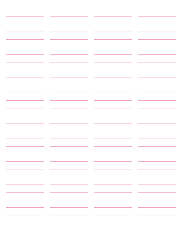 4-Column Pink Lined Paper (Wide Ruled): Letter-sized paper (8.5 x 11)