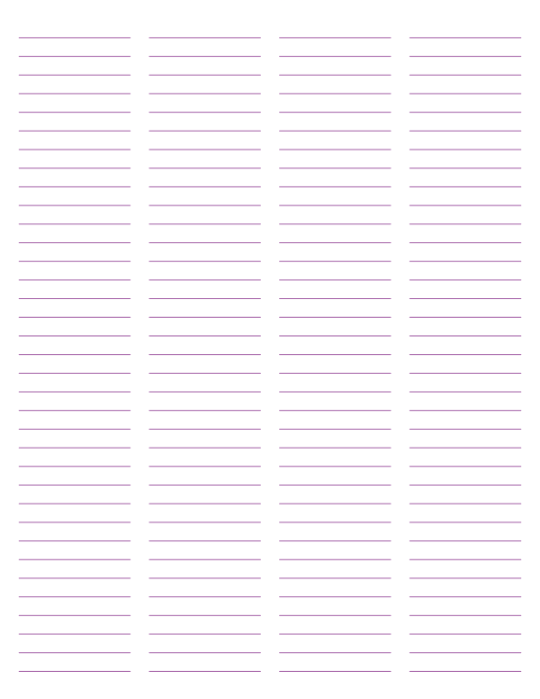 4-Column Purple Lined Paper (College Ruled): Letter-sized paper (8.5 x 11)