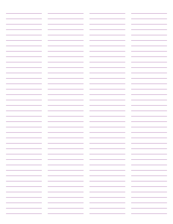4-Column Purple Lined Paper (Narrow Ruled): Letter-sized paper (8.5 x 11)