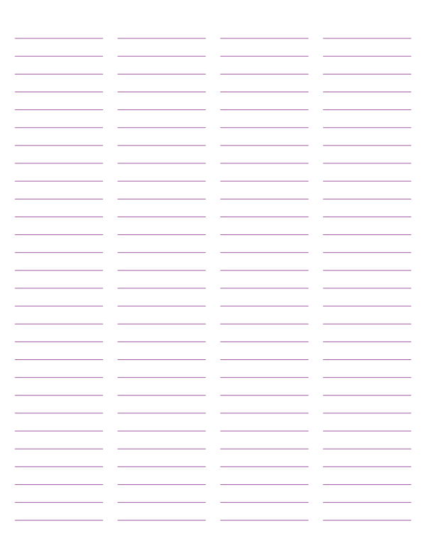 4-Column Purple Lined Paper (Wide Ruled): Letter-sized paper (8.5 x 11)
