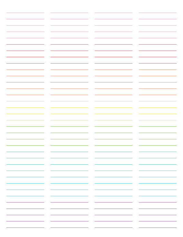 4-Column Rainbow Lined Paper (College Ruled): Letter-sized paper (8.5 x 11)