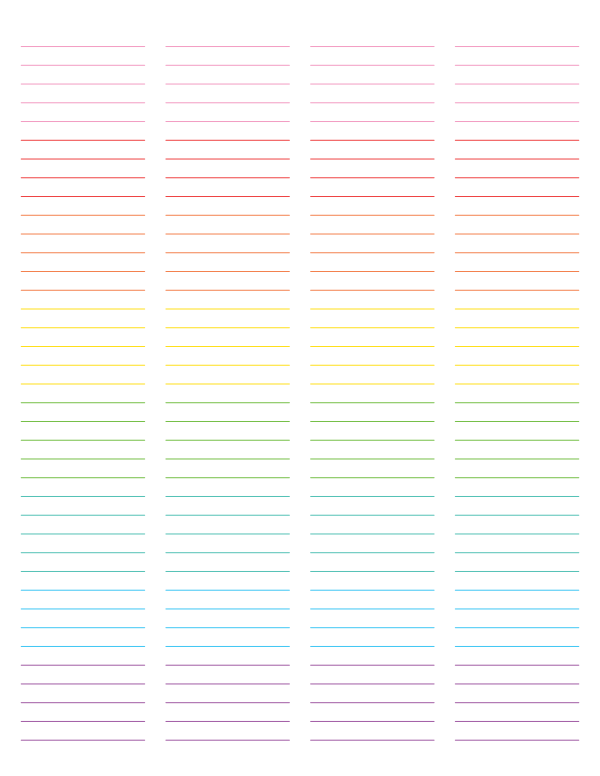 4-Column Rainbow Lined Paper (Narrow Ruled): Letter-sized paper (8.5 x 11)