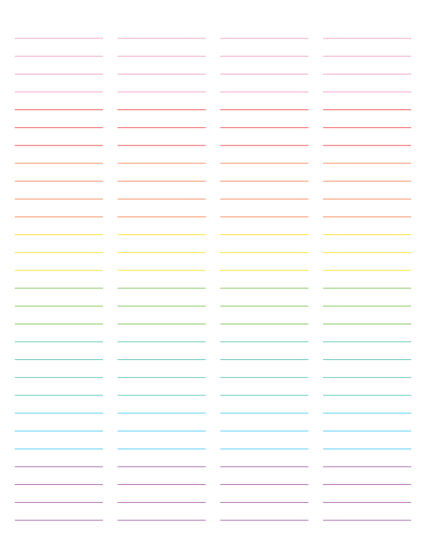 4-Column Rainbow Lined Paper (Wide Ruled): Letter-sized paper (8.5 x 11)