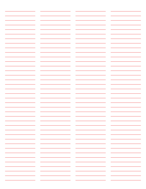4-Column Red Lined Paper (Narrow Ruled): Letter-sized paper (8.5 x 11)