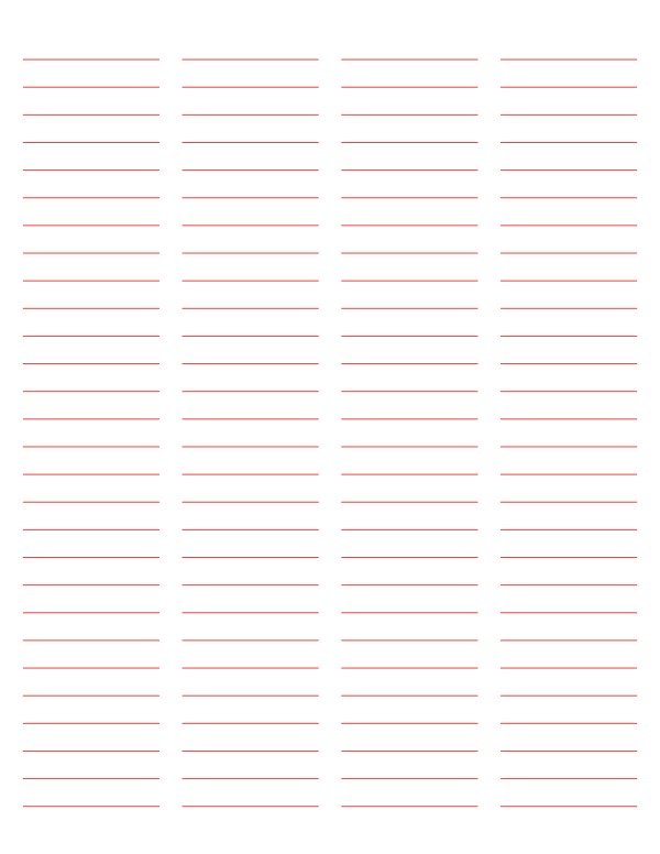 4-Column Red Lined Paper (Wide Ruled): Letter-sized paper (8.5 x 11)