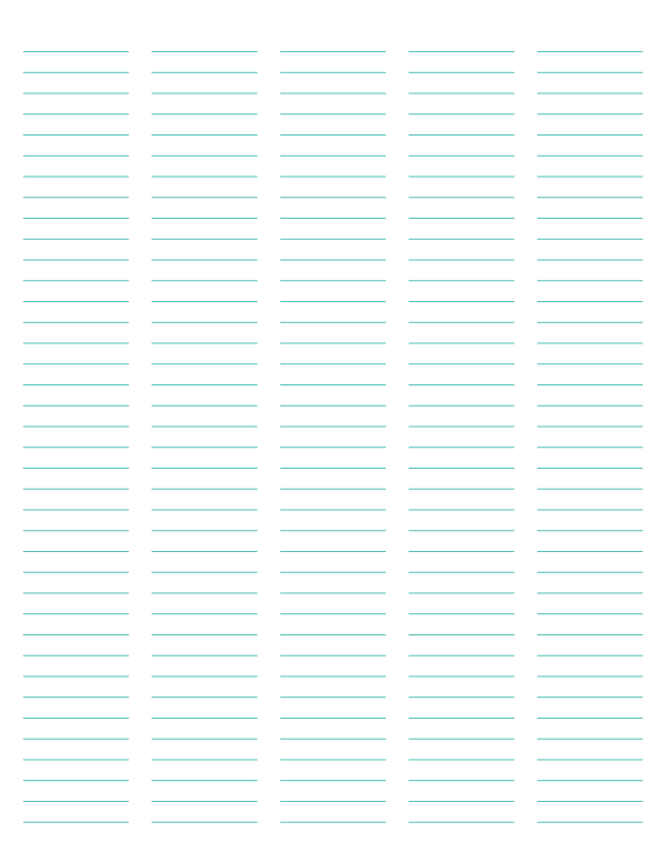 5-Column Blue-Green Lined Paper (Narrow Ruled): Letter-sized paper (8.5 x 11)