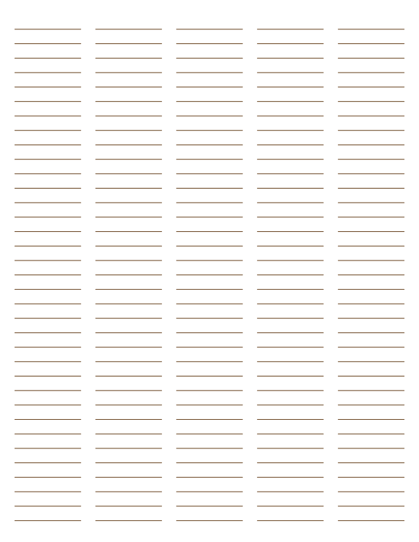 5-Column Brown Lined Paper (College Ruled): Letter-sized paper (8.5 x 11)