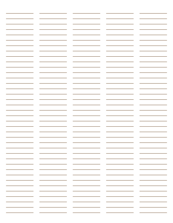 5-Column Brown Lined Paper (Narrow Ruled): Letter-sized paper (8.5 x 11)