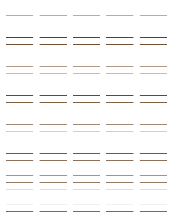 5-Column Brown Lined Paper (Wide Ruled): Letter-sized paper (8.5 x 11)