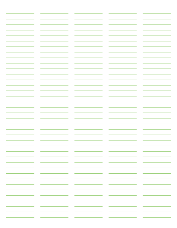 5-Column Green Lined Paper (Narrow Ruled): Letter-sized paper (8.5 x 11)