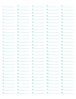 5-Column Numbered Blue-Green Lined Paper (Wide Ruled) - Letter