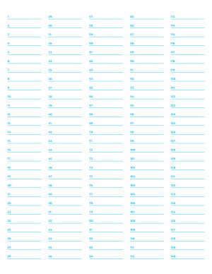 5-Column Numbered Blue Lined Paper (Wide Ruled) - Letter