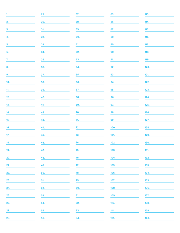 5-Column Numbered Blue Lined Paper (Wide Ruled): Letter-sized paper (8.5 x 11)