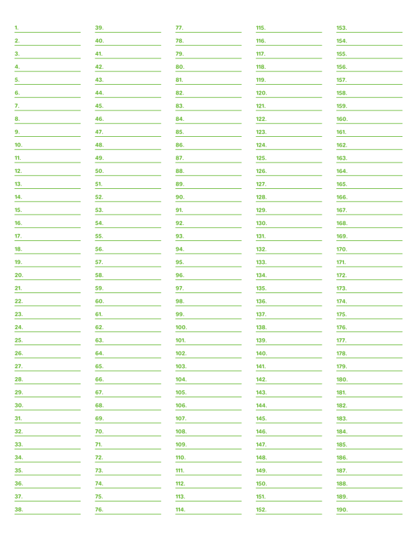 5-Column Numbered Green Lined Paper (Narrow Ruled): Letter-sized paper (8.5 x 11)