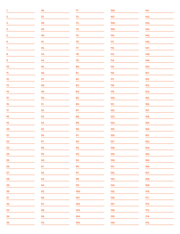 5-Column Numbered Orange Lined Paper (College Ruled): Letter-sized paper (8.5 x 11)