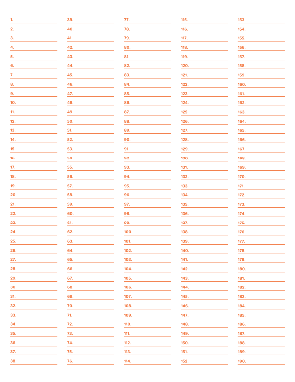 5-Column Numbered Orange Lined Paper (Narrow Ruled): Letter-sized paper (8.5 x 11)