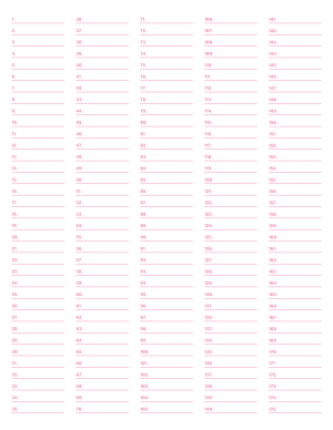 5-Column Numbered Pink Lined Paper (College Ruled) - Letter